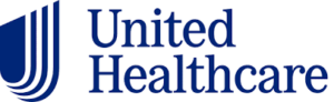 The image displays the UnitedHealthcare logo in blue against a white background. The logo features a stylized, layered, curved shape on the left, followed by the words "United" stacked above "Healthcare" in a clear, professional typeface.