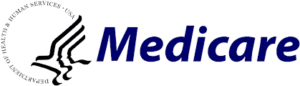 The image displays the Medicare logo in blue against a white background. To the left of the word "Medicare," there is a circular emblem with the text "DEPARTMENT OF HEALTH & HUMAN SERVICES - USA" surrounding a stylized symbol of a bird-like figure.