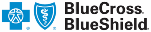 The image displays the logo for Blue Cross Blue Shield, featuring a blue cross symbol with a stylized figure inside, and a blue shield symbol with a caduceus, alongside the words "BlueCross" and "BlueShield" in black text. Both "BlueCross" and "BlueShield" are registered trademarks.